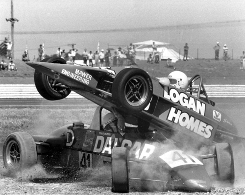 Collision - Mezera and Walters at Calder raceway, Melbourne, November 1984