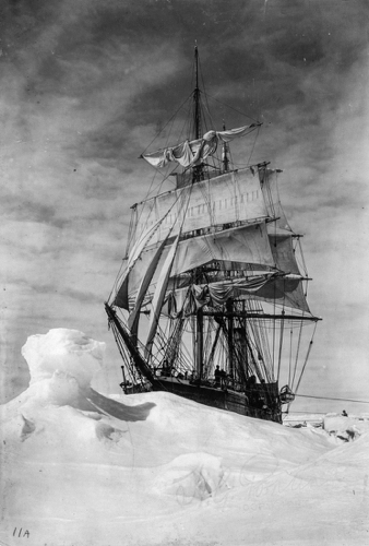 The Terra Nova ship icebound during the British Antarctic Expedition, 1910.
