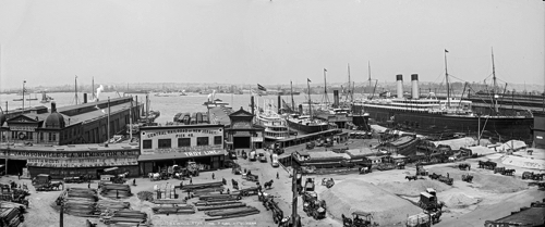 White Star Line piers, New York, 1905. Panorama from three 8x10” glass negatives.