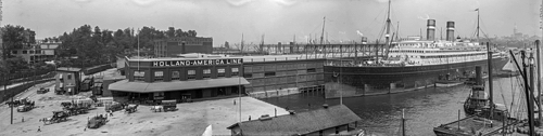 Holland America docks, Hoboken, N.J. between 1900 and 1915. Panorama from three 10x8” glass negatives.