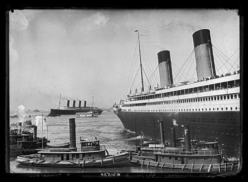 SS Olympic with Lusitania in the background. June 21, 1911.